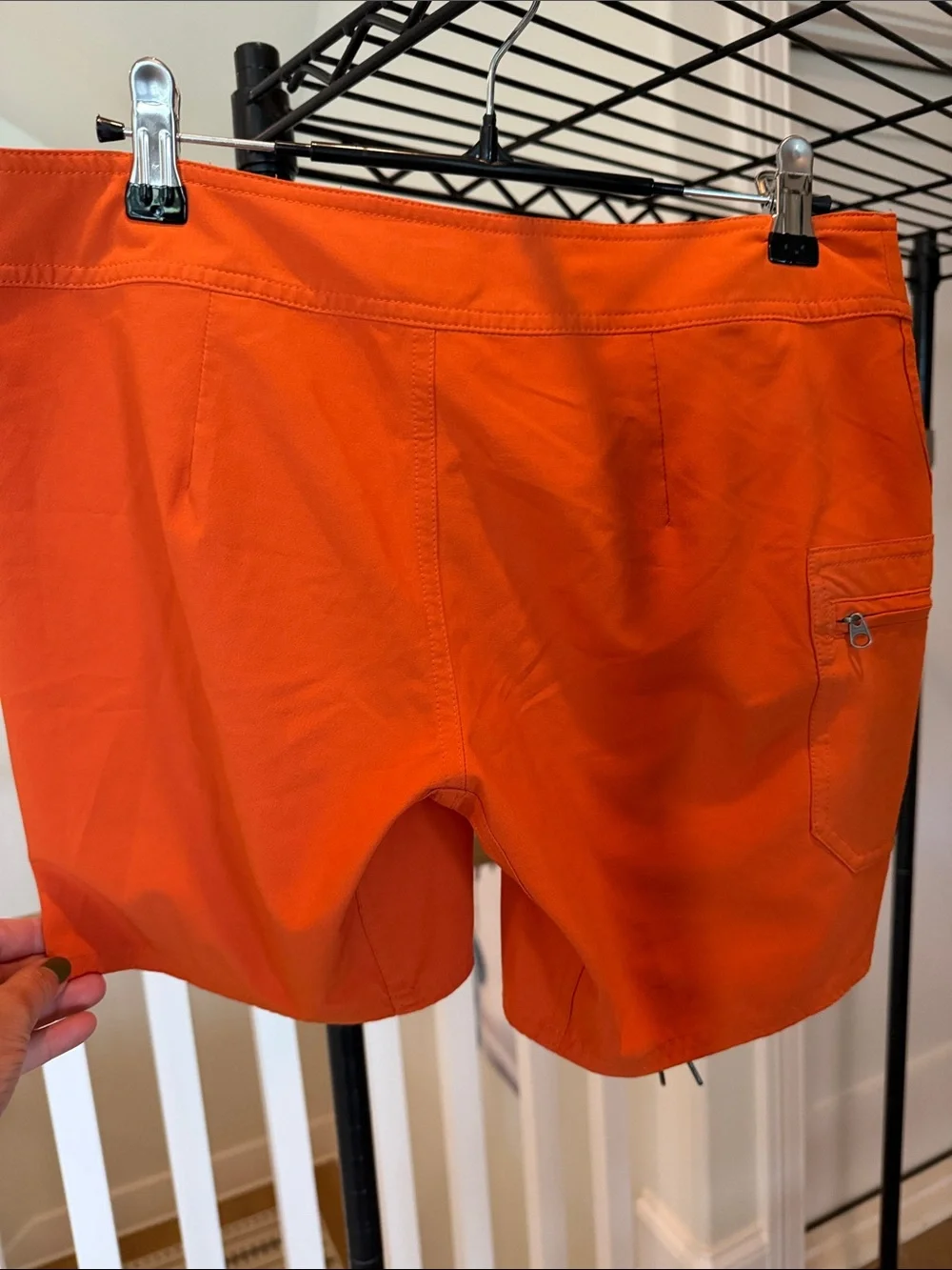 Patagonia Bright Orange Board Shorts with Gray Drawstring